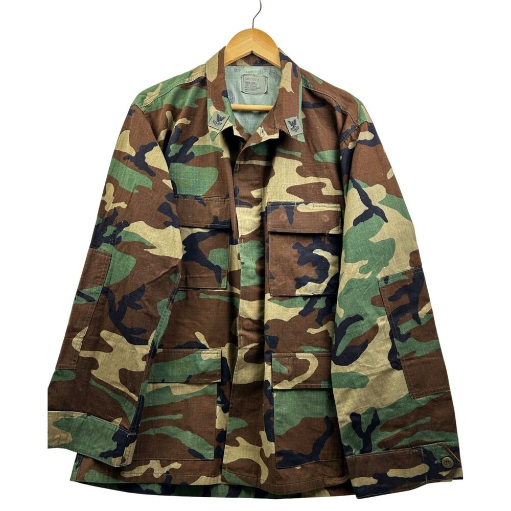 U.S. Navy‎ Woodland Camo BDU Field Jacket Mens Large Long Ripstop Military Coat